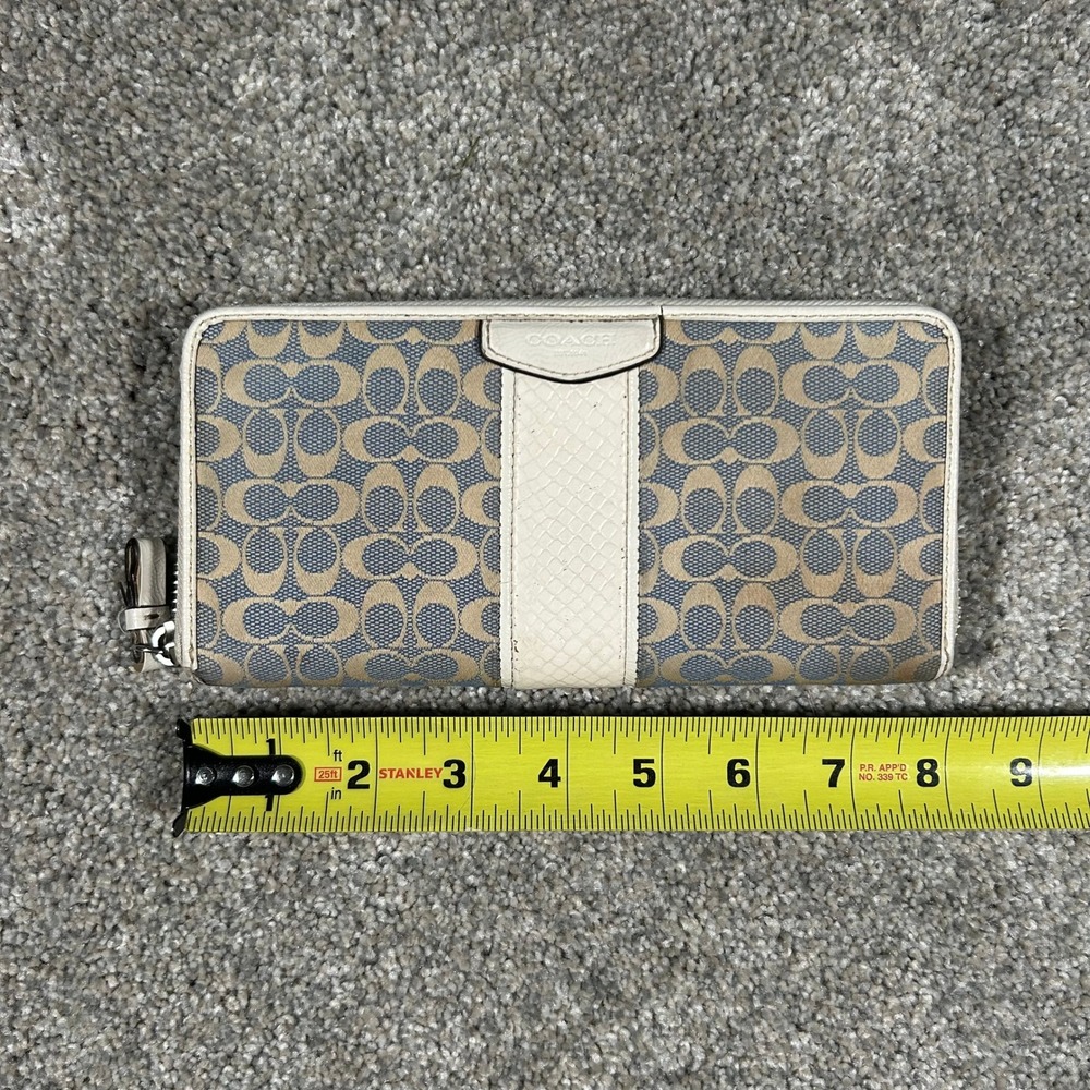 Coach Signature Jacquard Accordion Zip Wallet Cream Python Stripe Blue Tan - Picture 5 of 6